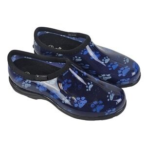 Sloggers Womens 8 Dark Blue Paw Print Rubber Rain Bootie Shoes Pet Animal Vet